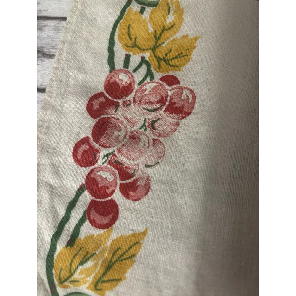 Vintage 1950s Cotton Kitchen Towels PAIR Floral Grapes Green Red Yellow